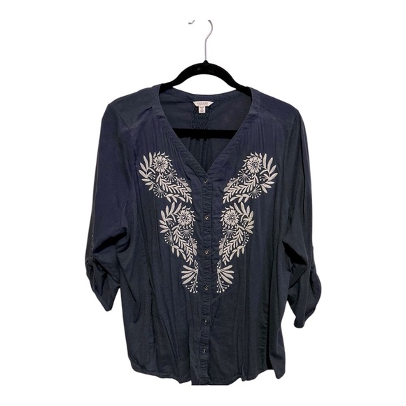 Embroidered Navy Blouse - Picture 1 of 1